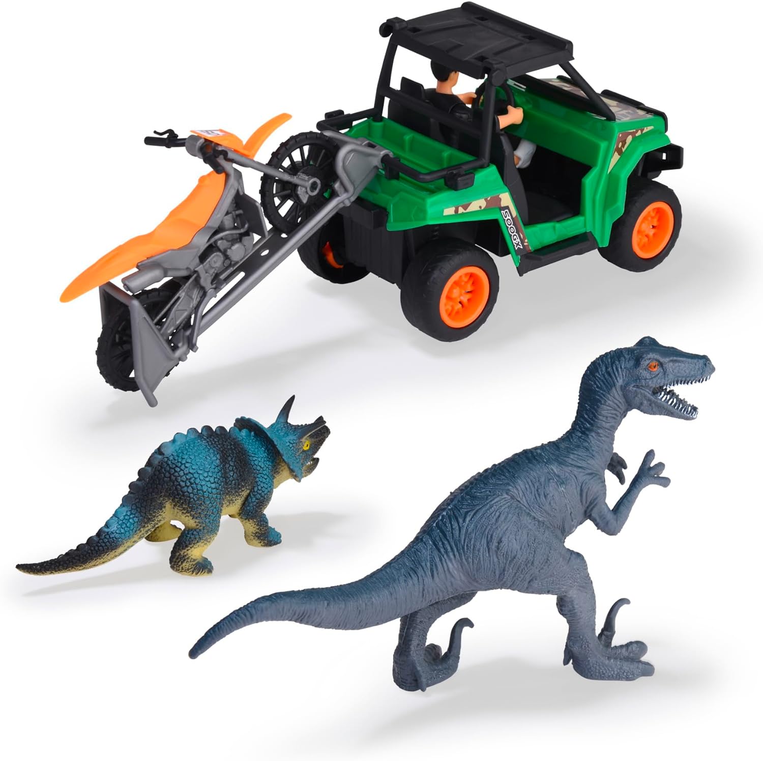 Dickie Toys - Spielzeugautos Dino Explorer - Dinosaurier Spielzeug mit 2 Fahrzeugen, 2 Dinosauriern & 1 Ranger-Figur, Spielzeug ab 3 Jahre