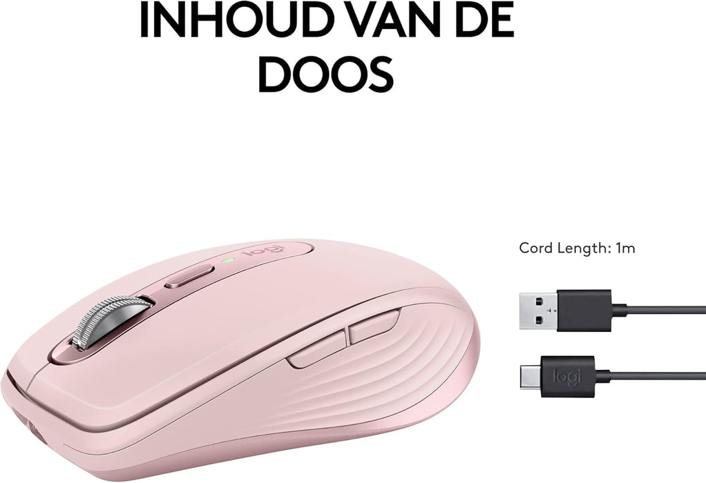 Logitech MX Anywhere 3S Compact Wireless Mouse, Fast Scrolling, 8K DPI Any-Surface Tracking, Quiet Clicks, Programmable Buttons, USB C, Bluetooth, Windows PC, Linux, Chrome, Mac