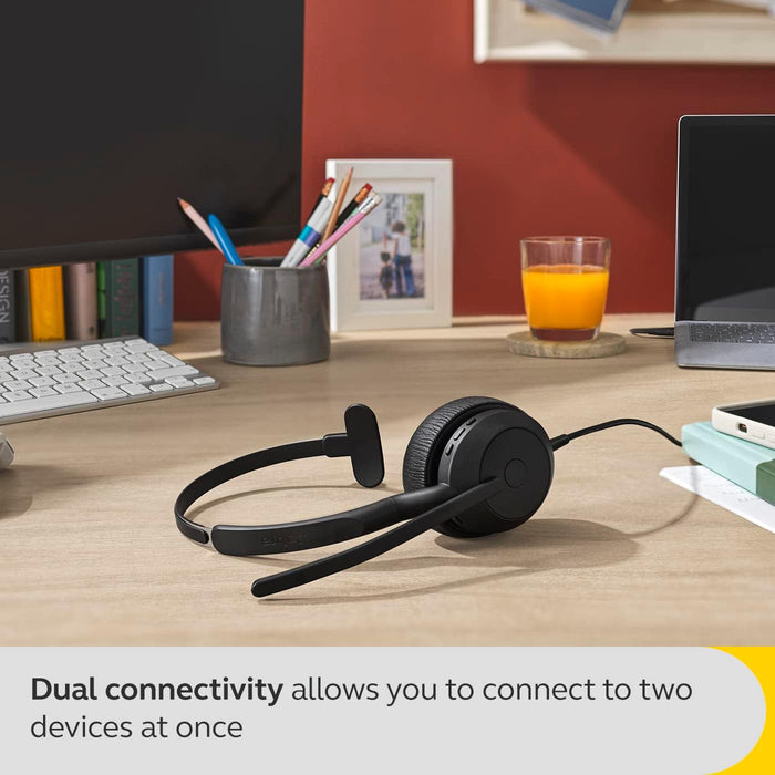 Jabra Evolve2 50 Wired Mono Headset with Jabra Air Comfort Technology, Noise-cancelling Mics, and Active Noise Cancellation - Works with all Leading UC Platforms such as Zoom and Google Meet - Black