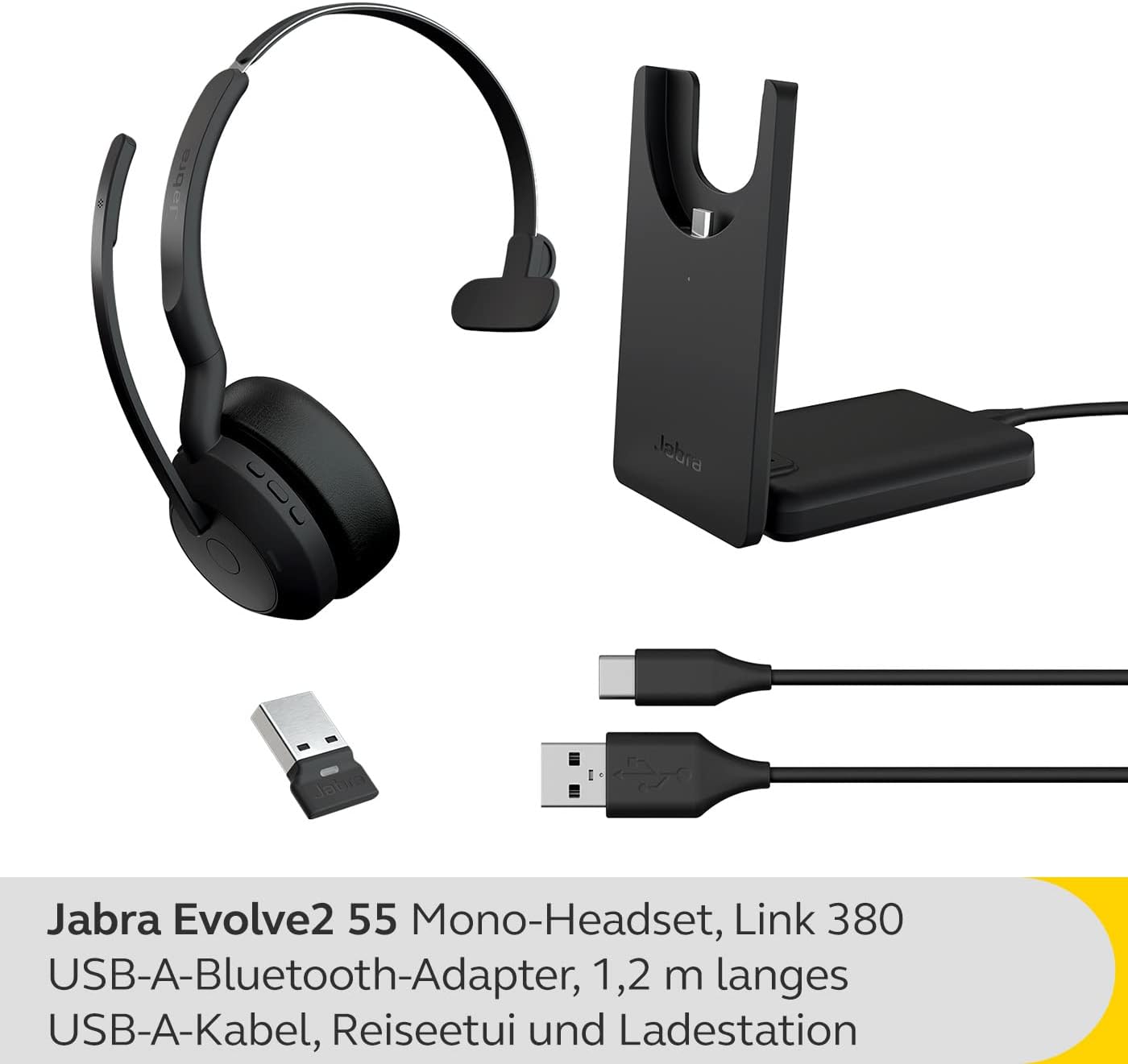Jabra Evolve2 55 Mono Wireless Headset with Charging Stand, Air Comfort Technology, Noise-cancelling Mics, and ANC - Works with UC Platforms such as Zoom and Google Meet