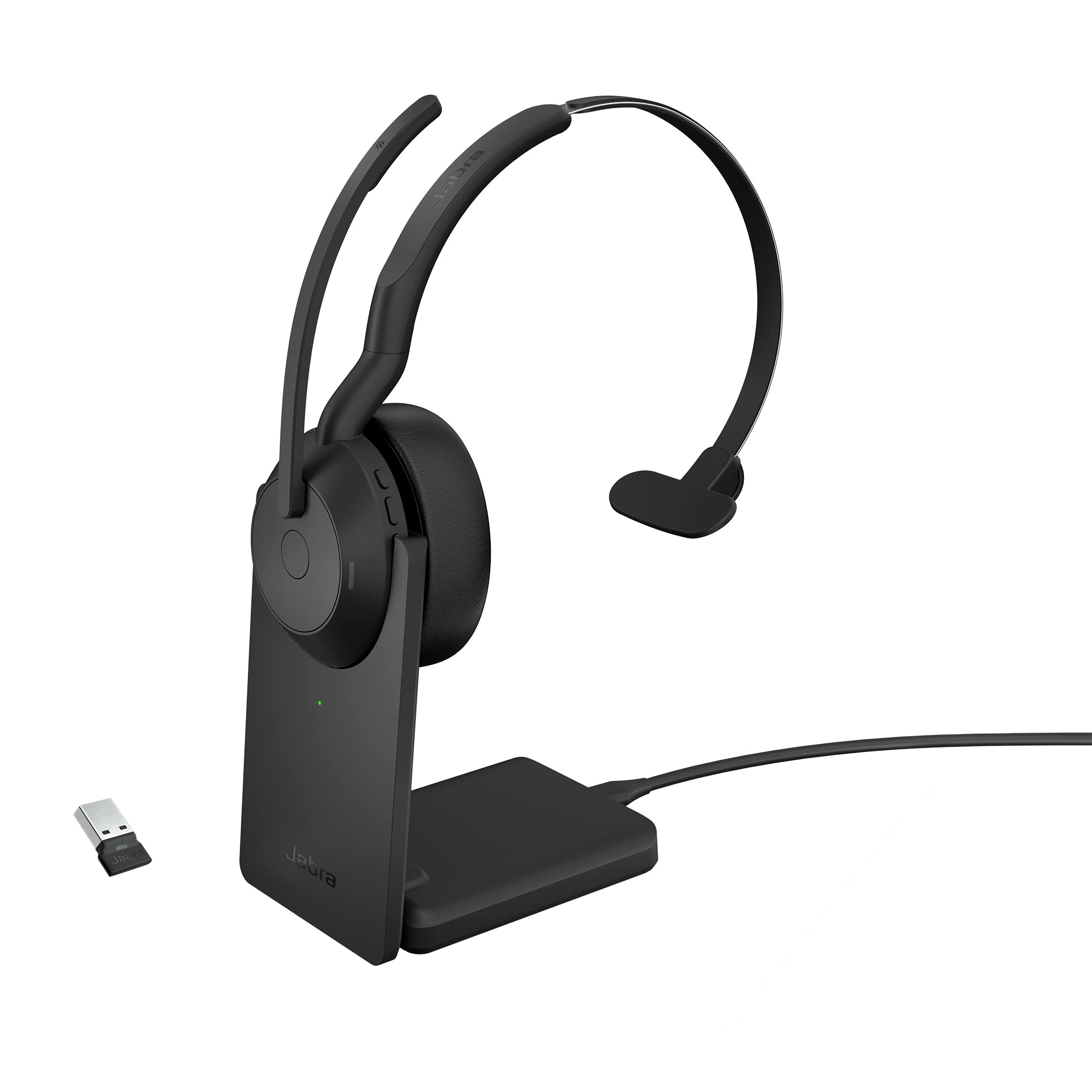 Jabra Evolve2 55 Mono Wireless Headset with Charging Stand, Air Comfort Technology, Noise-cancelling Mics, and ANC - Works with UC Platforms such as Zoom and Google Meet
