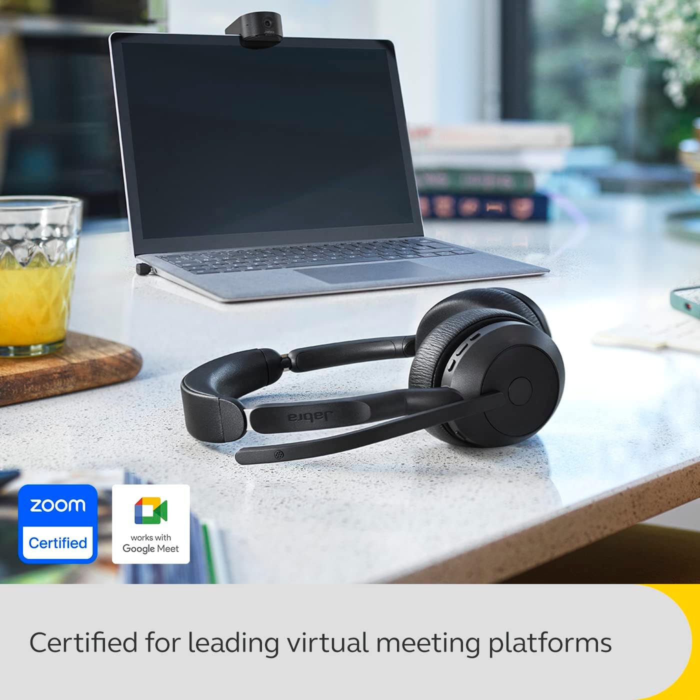 Jabra Evolve2 55 Stereo Wireless Headset with Charging Stand, Jabra Air Comfort Technology, Noise-cancelling Mics, and ANC - Works with UC Platforms such as Zoom and Google Meet - Black