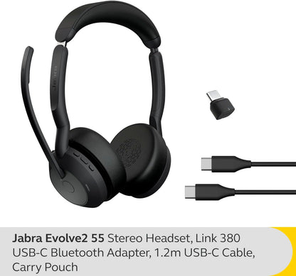 Jabra Evolve2 55 Stereo Wireless Headset Air Comfort Technology, Noise-cancelling Mics, and ANC - Works with UC Platforms such as Zoom and Google Meet