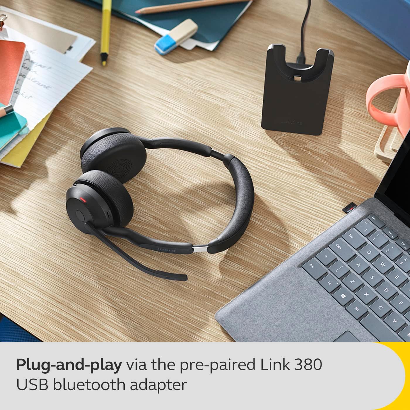 Jabra Evolve2 55 Stereo Wireless Headset Air Comfort Technology, Noise-cancelling Mics, and ANC - Works with UC Platforms such as Zoom and Google Meet