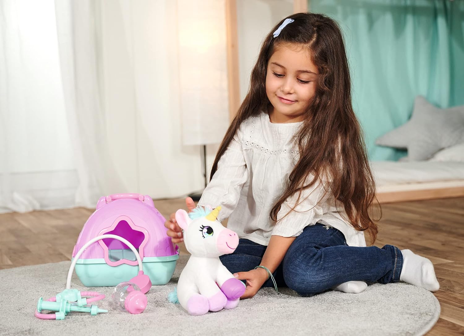 Simba-Doktorkoffer mit Plüsch Einhorn / 20cm / Koffer 23x20cm Zum Aufklappen / 3Jahre Maleta de médico con Unicornio de Peluche, 20 cm, maletín de 23 x 20 cm, para 3 años +, Large (4006592067540