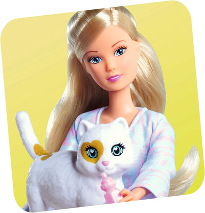 Steffi Love Baby Cats, Toy Doll in Fashionable Dress with Pregnant Cat and Two Cute Cat Babies, Accessories, 29 cm, from 3 Years