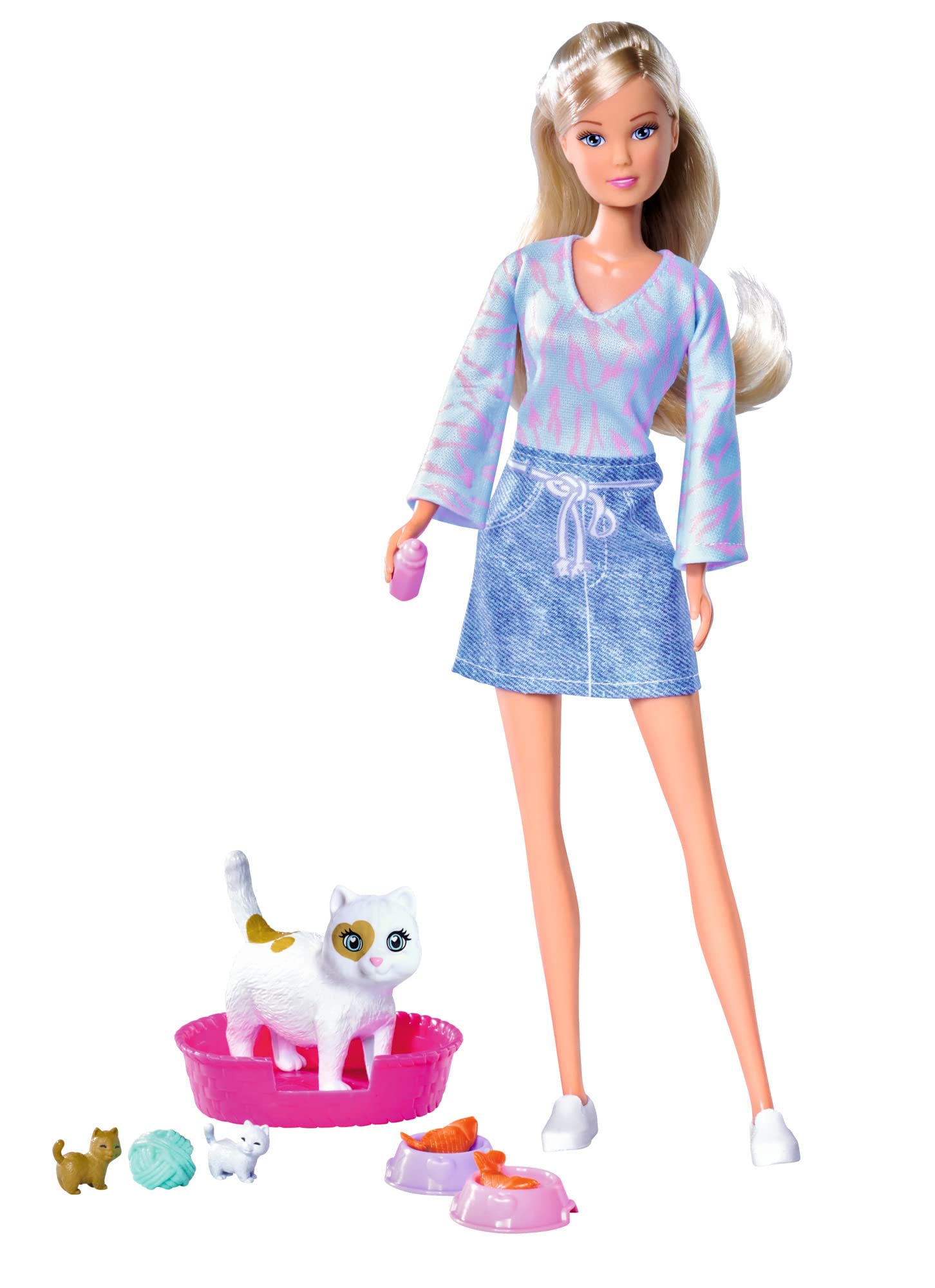 Steffi Love Baby Cats, Toy Doll in Fashionable Dress with Pregnant Cat and Two Cute Cat Babies, Accessories, 29 cm, from 3 Years