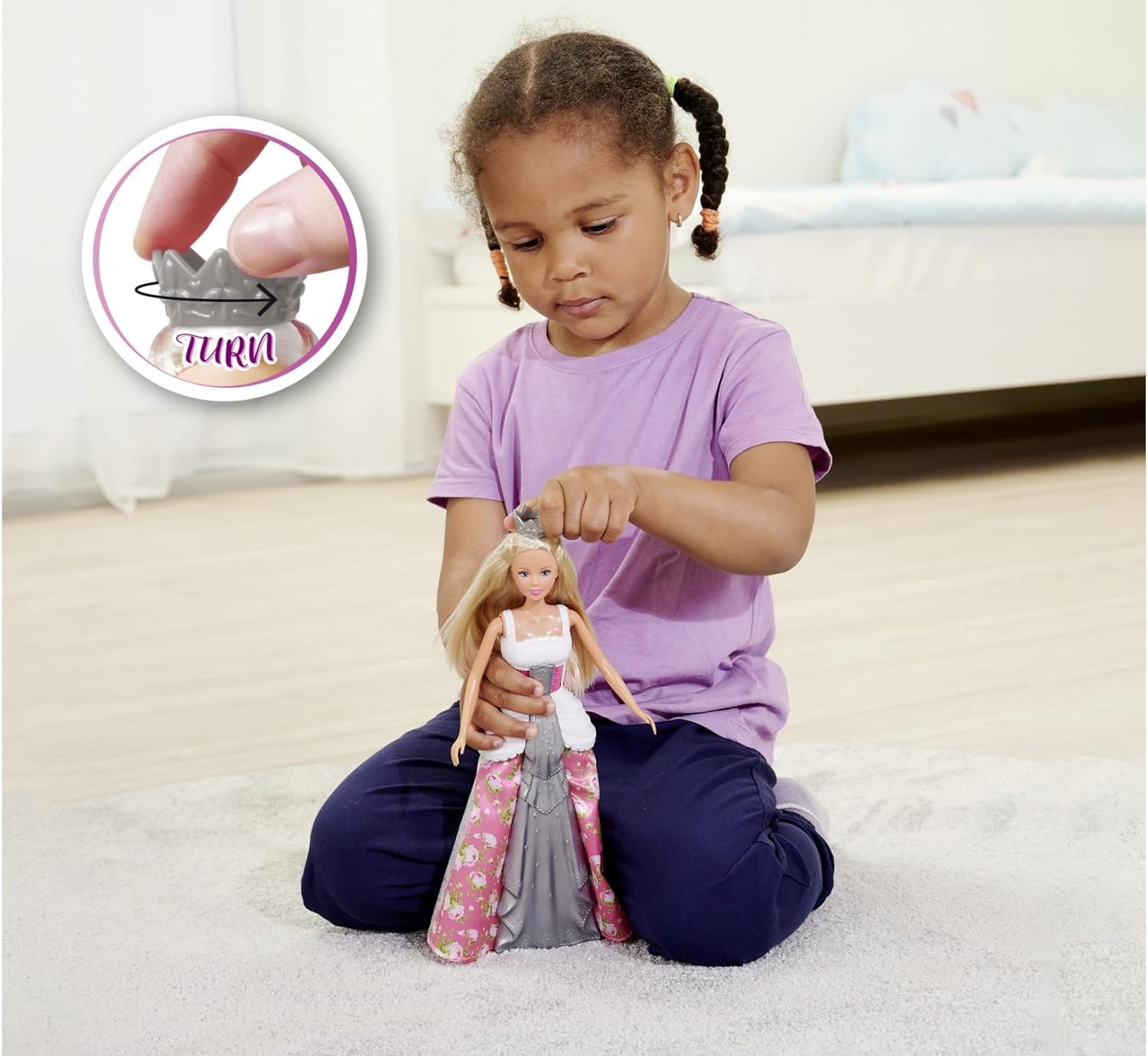 STEFFI LOVE Simba 105733655 Doll Wedding Magic with 2-in-1 Dress - Doll Steffi (29 cm) with Changing Wedding Dress (White/Silver) and Princess Dress (Pink) for Children from 3 Years