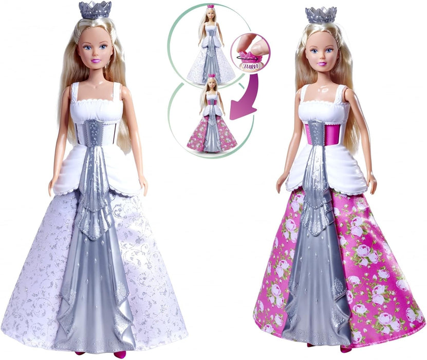 STEFFI LOVE Simba 105733655 Doll Wedding Magic with 2-in-1 Dress - Doll Steffi (29 cm) with Changing Wedding Dress (White/Silver) and Princess Dress (Pink) for Children from 3 Years