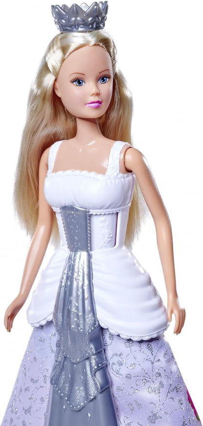 STEFFI LOVE Simba 105733655 Doll Wedding Magic with 2-in-1 Dress - Doll Steffi (29 cm) with Changing Wedding Dress (White/Silver) and Princess Dress (Pink) for Children from 3 Years