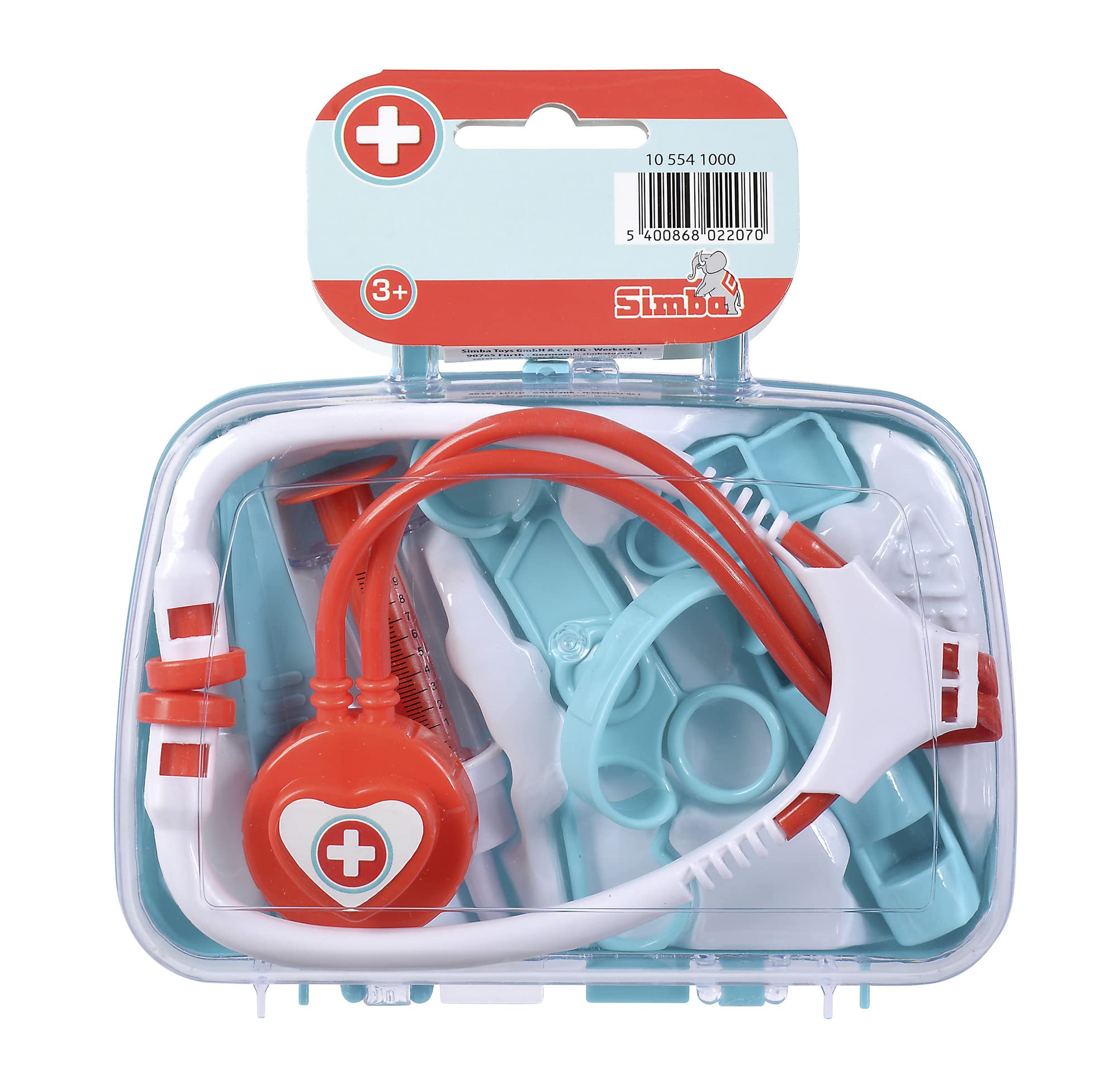 Simba 105541000 Doctor's Case, 2 Assorted Compartments, Only One Item Delivered, Transparent Lid, 7 Pieces, 18 x 16 cm, from 3 Years