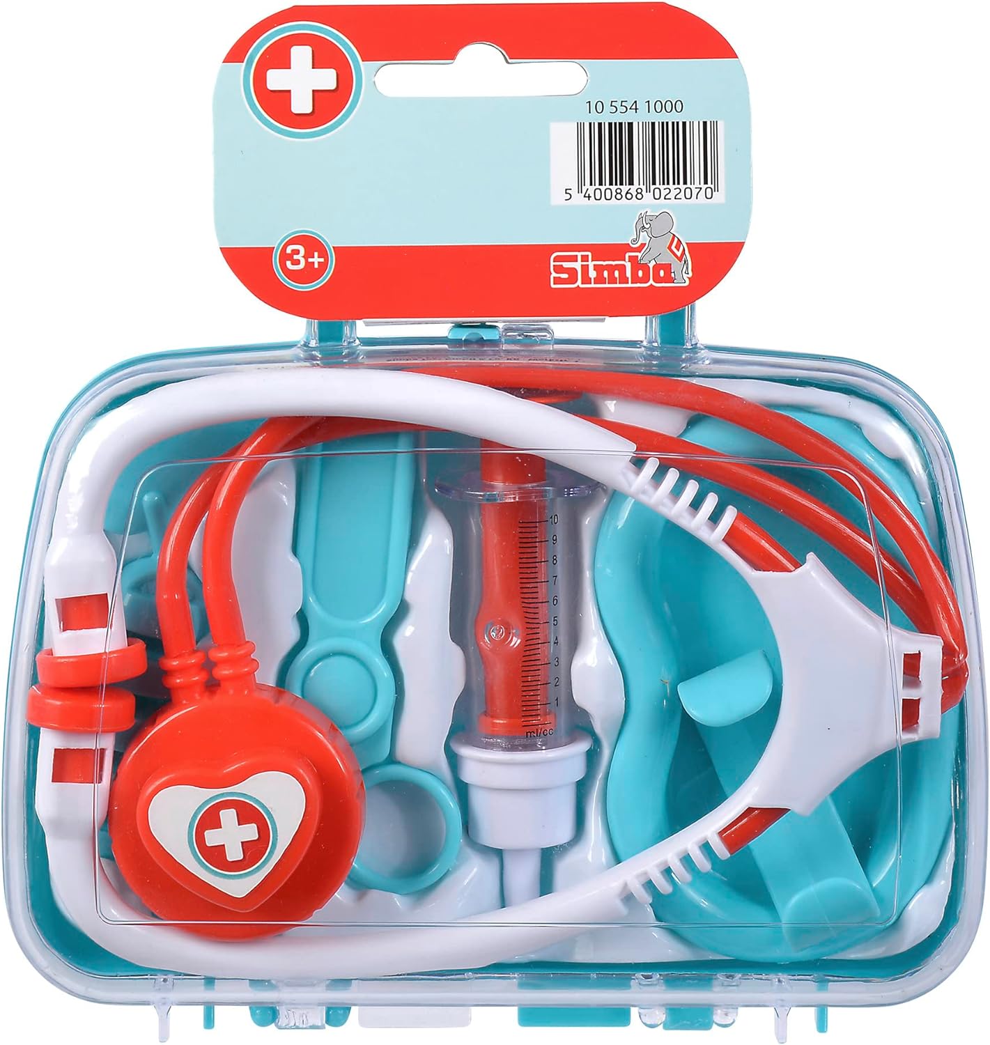 Simba 105541000 Doctor's Case, 2 Assorted Compartments, Only One Item Delivered, Transparent Lid, 7 Pieces, 18 x 16 cm, from 3 Years