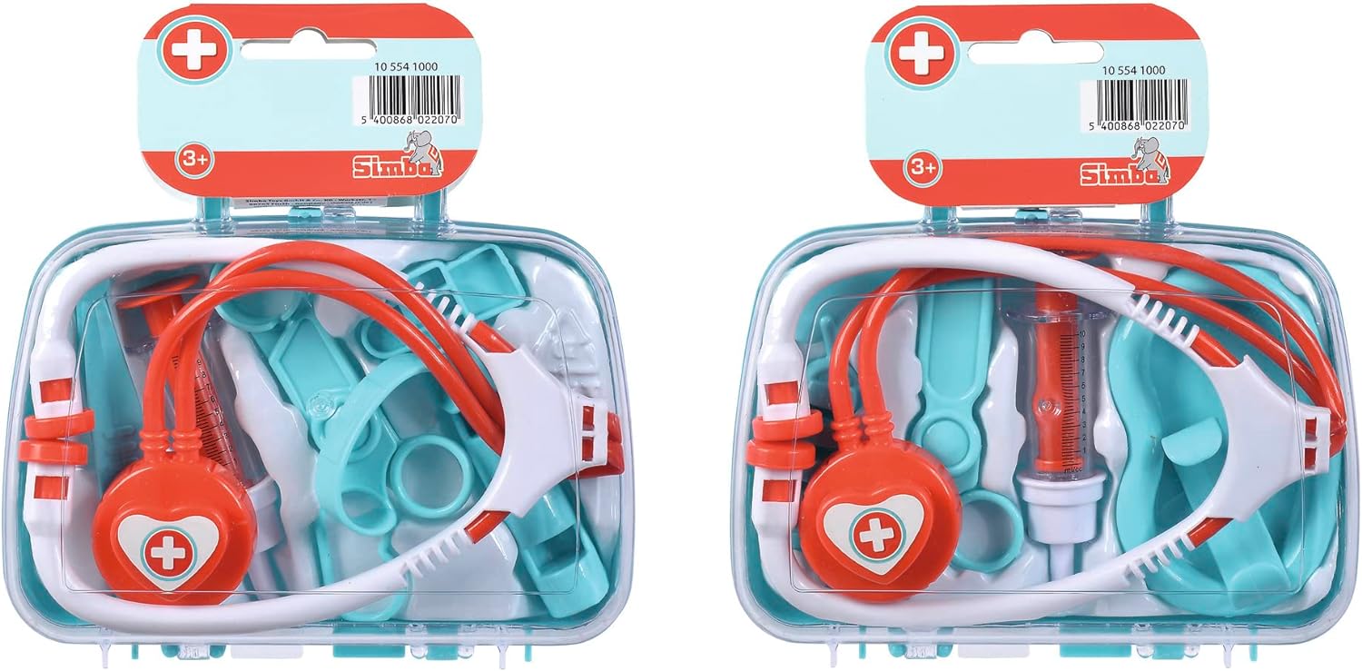 Simba 105541000 Doctor's Case, 2 Assorted Compartments, Only One Item Delivered, Transparent Lid, 7 Pieces, 18 x 16 cm, from 3 Years