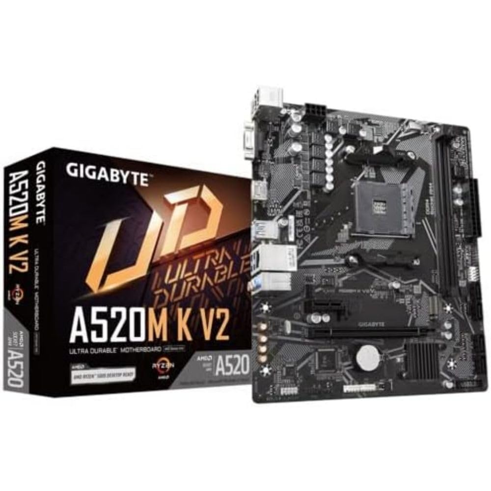 GIGABYTE Placa Base A520M K V2 - Compatible con CPUs AMD Ryzen Serie 5000 AM4, hasta 5100MHz DDR4 (OC), PCIe Gen3 x4 M.2, LAN GbE, USB 3.2 Gen 1