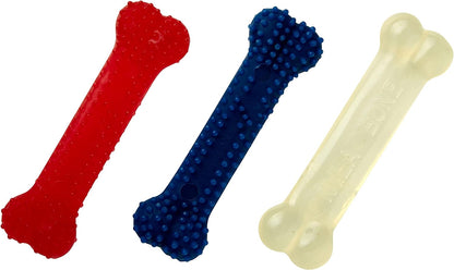 Nylabone Moderate Flexible Dental Dog Chew Toy Bones, 3 pack, Bacon, Chicken Flavoured, X-Small, for Dogs Up to 7 kg