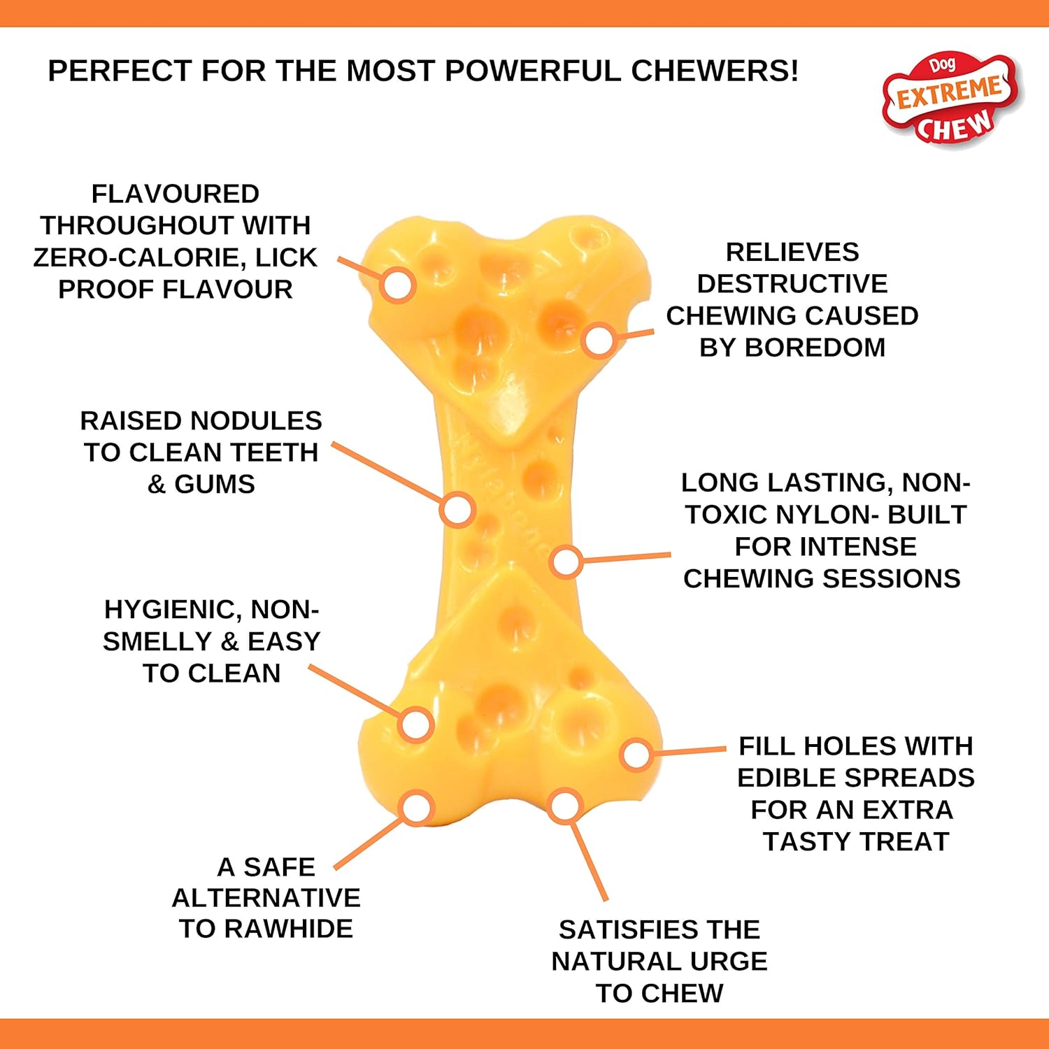 Nylabone Extreme Tough Dog Chew Toy Cheese Bone, Durable, Cleans Teeth, Cheese Flavour, X-Small, for Dogs Up to 7 kg