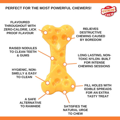 Nylabone Extreme Tough Dog Chew Toy Cheese Bone, Durable, Cleans Teeth, Cheese Flavour, X-Small, for Dogs Up to 7 kg