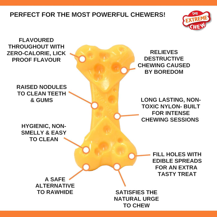 Nylabone Extreme Tough Dog Chew Toy Cheese Bone, Durable, Cleans Teeth, Cheese Flavour, X-Small, for Dogs Up to 7 kg