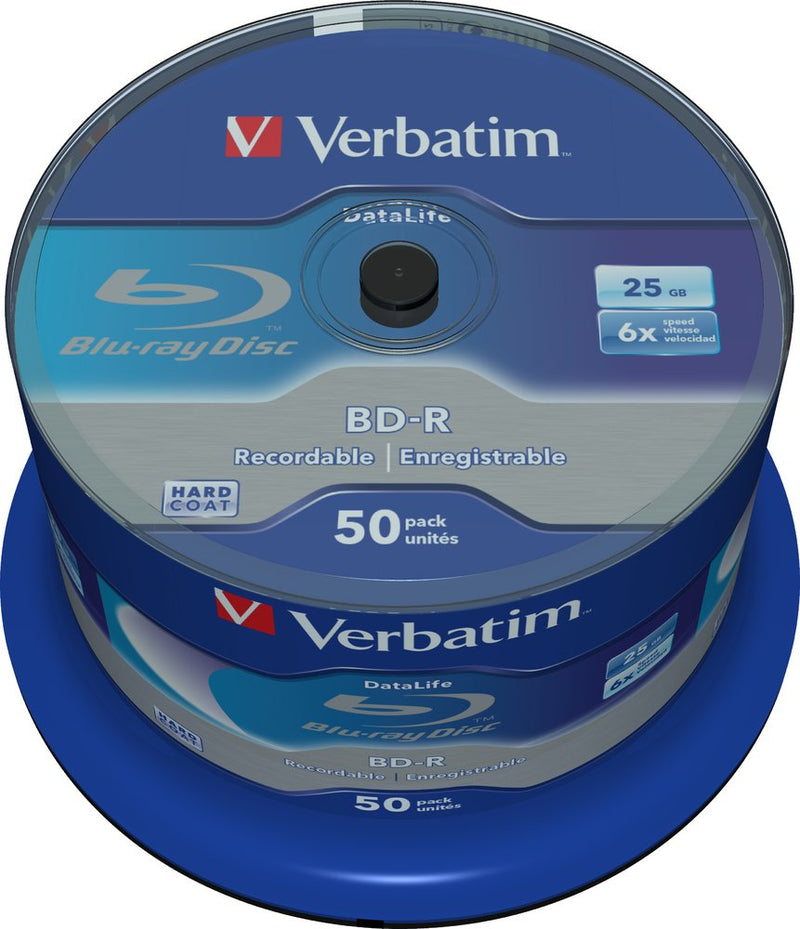 Verbatim BD-R SL Datalife - Blu-ray Disc 25 GB, 6x Burning Speed, Scratch Protection, 50-Pack Spindle