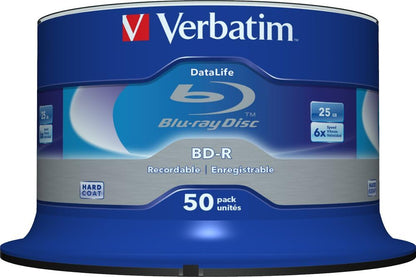 Verbatim BD-R SL Datalife - Blu-ray Disc 25 GB, 6x Burning Speed, Scratch Protection, 50-Pack Spindle