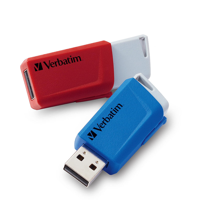 Verbatim Store 'n' Click USB-Stick 2x - USB 3.2 Gen1-32GB - memory-stick with locking-mechanism - USB-3 stick - external storage for laptop notebook and co - up to 5 Gbit/s - red blue