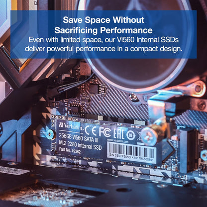 Verbatim Vi560 S3 SSD, internes SSD-Laufwerk mit 256 GB Datenspeicher, Solid State Drive mit SATA III M.2 2280 und 3D-NAND-Technologie, schwarz, ideal für Notebook und Ultrabook 256 GB Vi560 S3 SSD