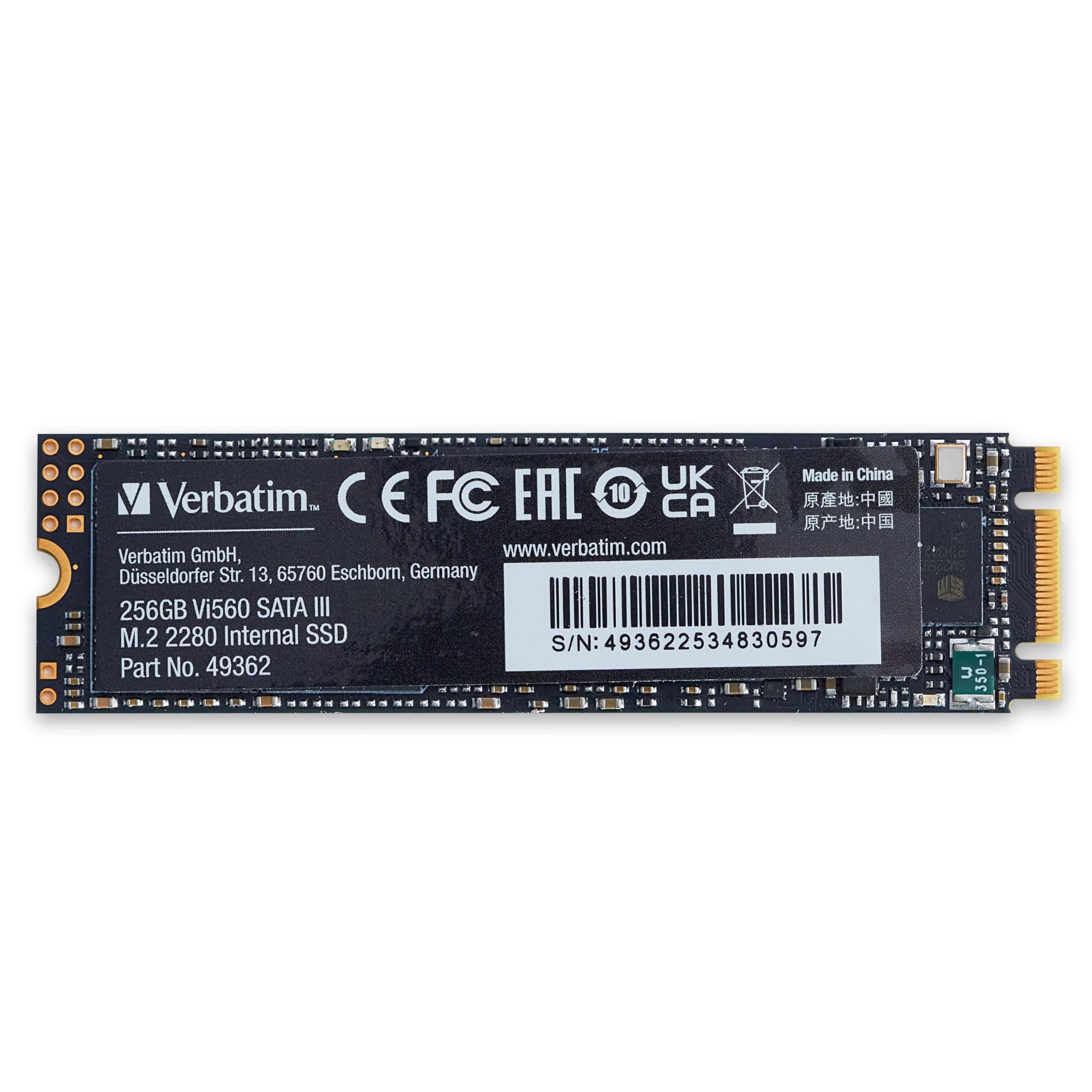 Verbatim Vi560 S3 SSD, internes SSD-Laufwerk mit 256 GB Datenspeicher, Solid State Drive mit SATA III M.2 2280 und 3D-NAND-Technologie, schwarz, ideal für Notebook und Ultrabook 256 GB Vi560 S3 SSD