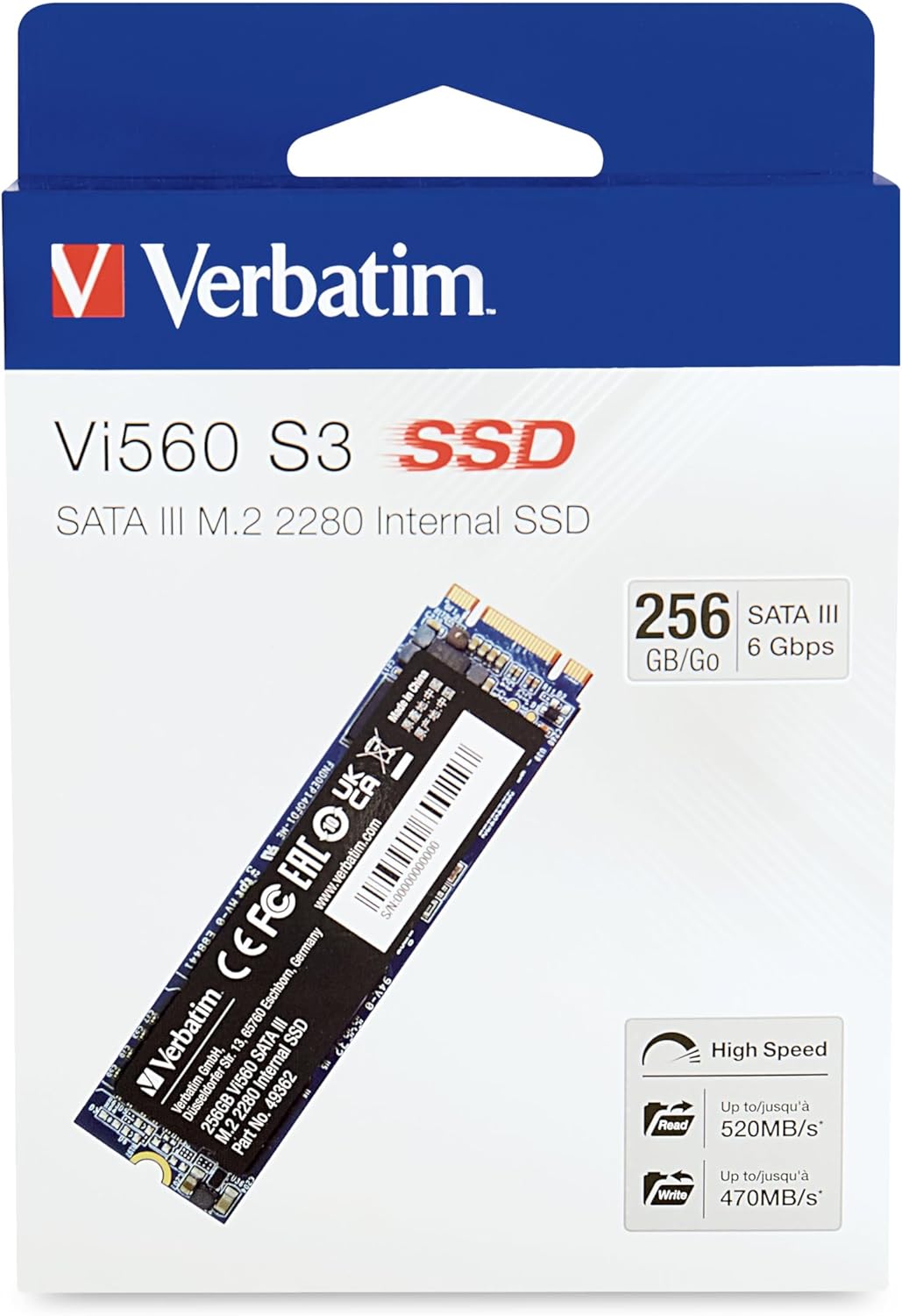Verbatim Vi560 S3 SSD, internes SSD-Laufwerk mit 256 GB Datenspeicher, Solid State Drive mit SATA III M.2 2280 und 3D-NAND-Technologie, schwarz, ideal für Notebook und Ultrabook 256 GB Vi560 S3 SSD