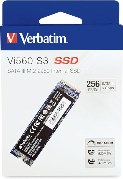 Verbatim Vi560 S3 SSD, internes SSD-Laufwerk mit 256 GB Datenspeicher, Solid State Drive mit SATA III M.2 2280 und 3D-NAND-Technologie, schwarz, ideal für Notebook und Ultrabook 256 GB Vi560 S3 SSD