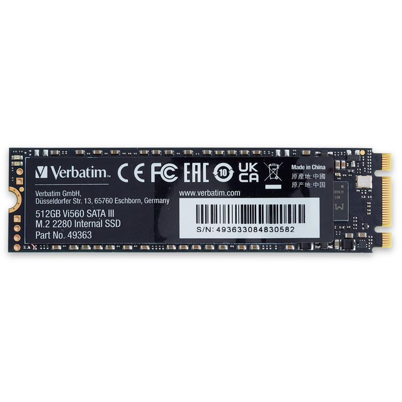 Verbatim Vi560 S3 SSD, internes SSD-Laufwerk mit 512 GB Datenspeicher, Solid State Drive mit SATA III M.2 2280 und 3D-NAND-Technologie, schwarz, ideal für Notebook und Ultrabook 512 GB Vi560 S3 SSD