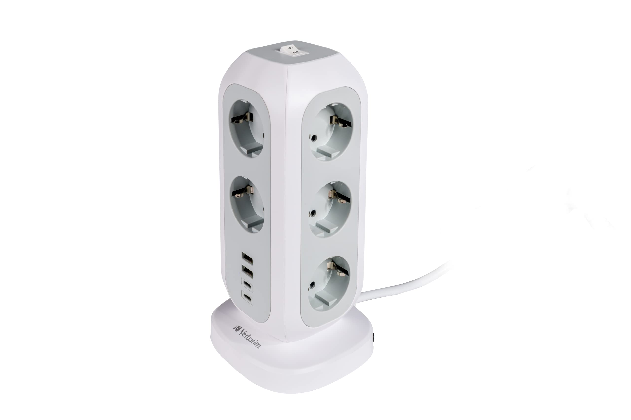 Verbatim EU Steckdosenturm 15-in-1, Mehrfachsteckdose mit 11 Euro-Steckdosen, 2 USB-C und 2 USB-A Anschlüssen, Multisteckdose mit Schalter und 2 m Verlängerungskabel, max. 3600 W