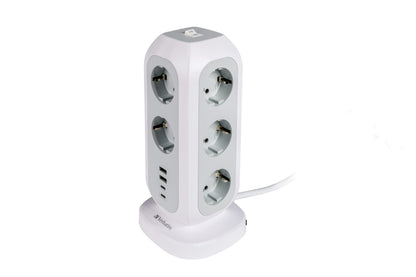 Verbatim EU Steckdosenturm 15-in-1, Mehrfachsteckdose mit 11 Euro-Steckdosen, 2 USB-C und 2 USB-A Anschlüssen, Multisteckdose mit Schalter und 2 m Verlängerungskabel, max. 3600 W