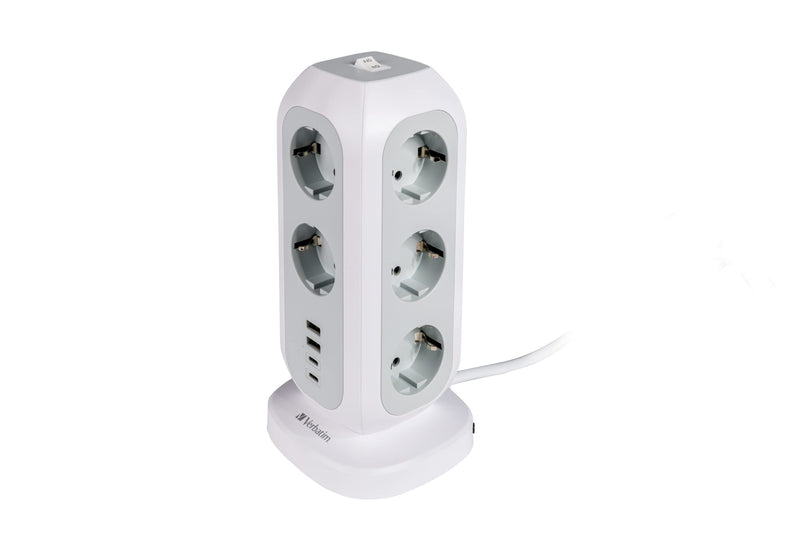 Verbatim EU Steckdosenturm 15-in-1, Mehrfachsteckdose mit 11 Euro-Steckdosen, 2 USB-C und 2 USB-A Anschlüssen, Multisteckdose mit Schalter und 2 m Verlängerungskabel, max. 3600 W