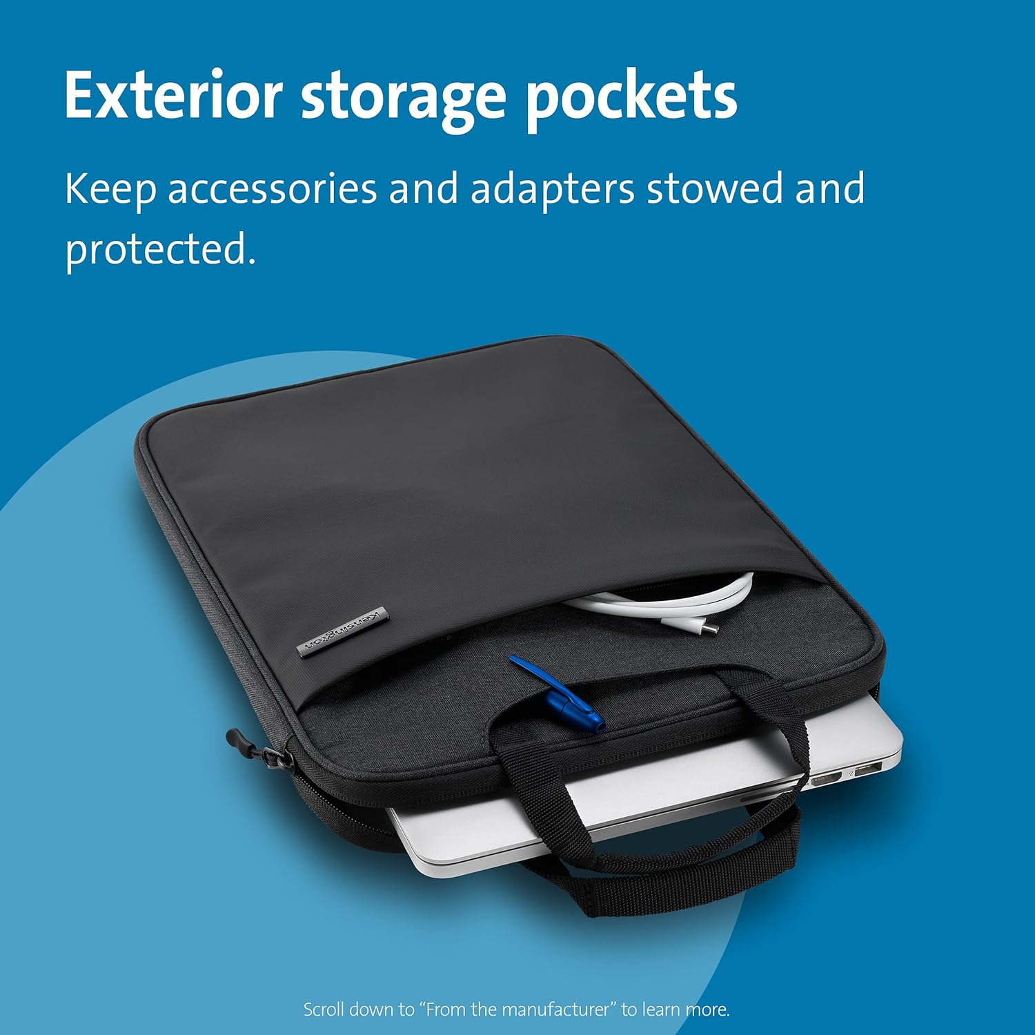 Kensington Vertical Eco Laptop Bag designed for 14" Screens, Protective Carry Case and Sleeve featuring a Zipper and Adjustable, Detachable Shoulder Strap, Eco-Friendly and Water Resistant (K60103WW) Black Sleeve up to 14 Inch