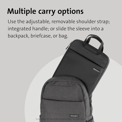 Kensington Vertical Eco Laptop Bag designed for 14" Screens, Protective Carry Case and Sleeve featuring a Zipper and Adjustable, Detachable Shoulder Strap, Eco-Friendly and Water Resistant (K60103WW) Black Sleeve up to 14 Inch