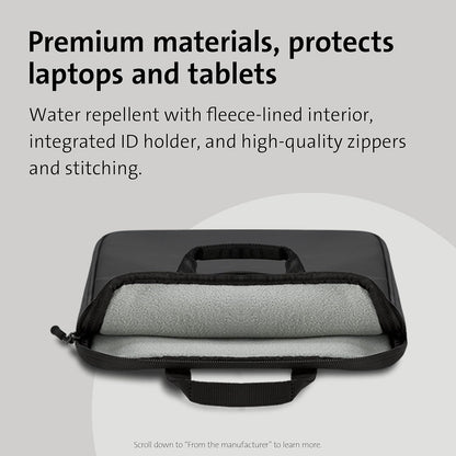 Kensington Vertical Eco Laptop Bag designed for 14" Screens, Protective Carry Case and Sleeve featuring a Zipper and Adjustable, Detachable Shoulder Strap, Eco-Friendly and Water Resistant (K60103WW) Black Sleeve up to 14 Inch