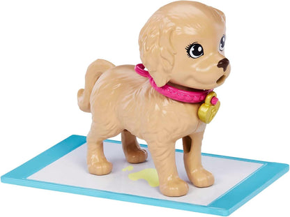 Barbie Pup Adoption Doll & Accessories Set with Color-Change, 2 Pets, Carrier & 10 Accessories, Brunette Doll in Purple Dress