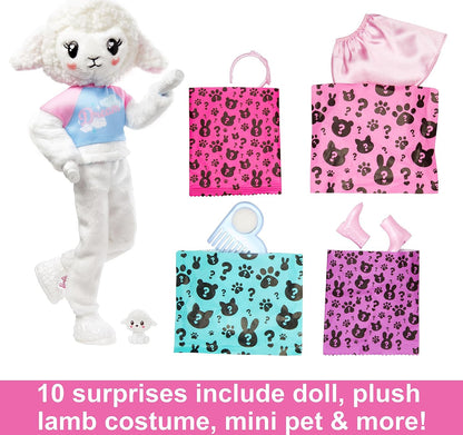 Barbie Cutie Reveal Doll & Accessories, Lamb Plush Costume & 10 Surprises Including Color Change, “Dream” Cozy Cute Tees, HKR03