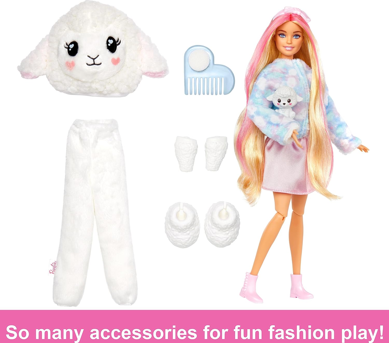 Barbie Cutie Reveal Doll & Accessories, Lamb Plush Costume & 10 Surprises Including Color Change, “Dream” Cozy Cute Tees, HKR03