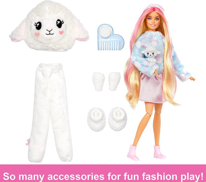 Barbie Cutie Reveal Doll & Accessories, Lamb Plush Costume & 10 Surprises Including Color Change, “Dream” Cozy Cute Tees, HKR03