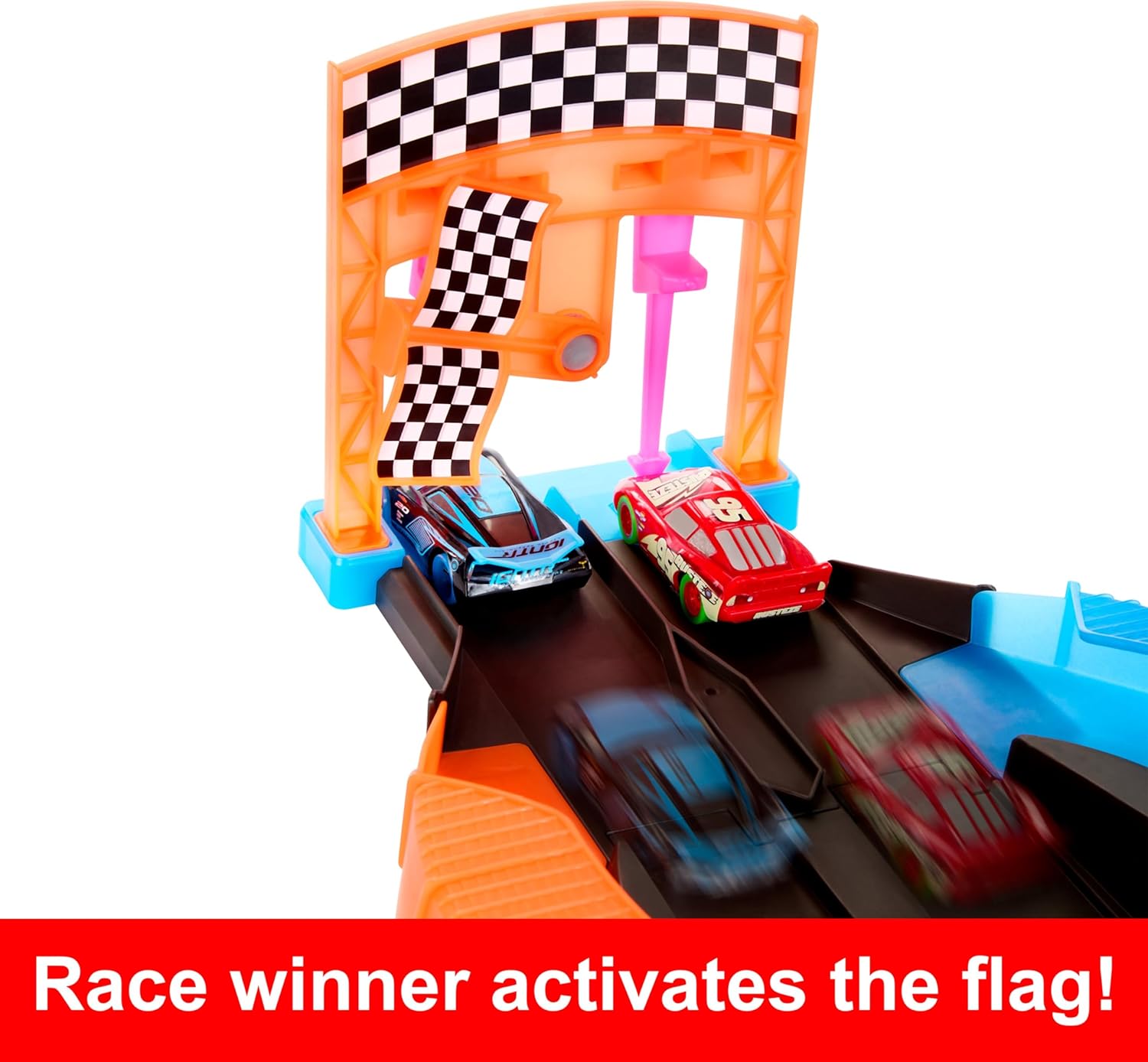 Mattel Disney Pixar Cars Night Racing Pista para coches de juguete que brilla en la oscuridad, incluye 2 vehículos, +3 años (HPD80