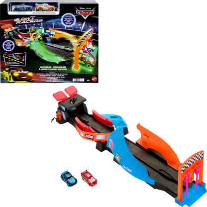 Mattel Disney Pixar Cars Night Racing Pista para coches de juguete que brilla en la oscuridad, incluye 2 vehículos, +3 años (HPD80