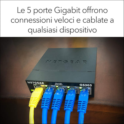 Netgear GS305-300PES 5-Port Gigabit Switch (fanless design, easy plug and play installation, Layer2, rugged metal chassis, energy saving, metal RJ45 connectors