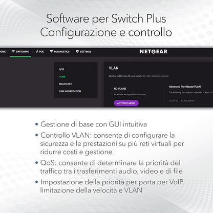 NETGEAR Switch PoE Plus 5 Porte GS305EPP, Supporto VLAN, QoS, Switch Ethernet Gigabit con 8 PoE+ a 123 W, Montaggio Desktop o a Parete