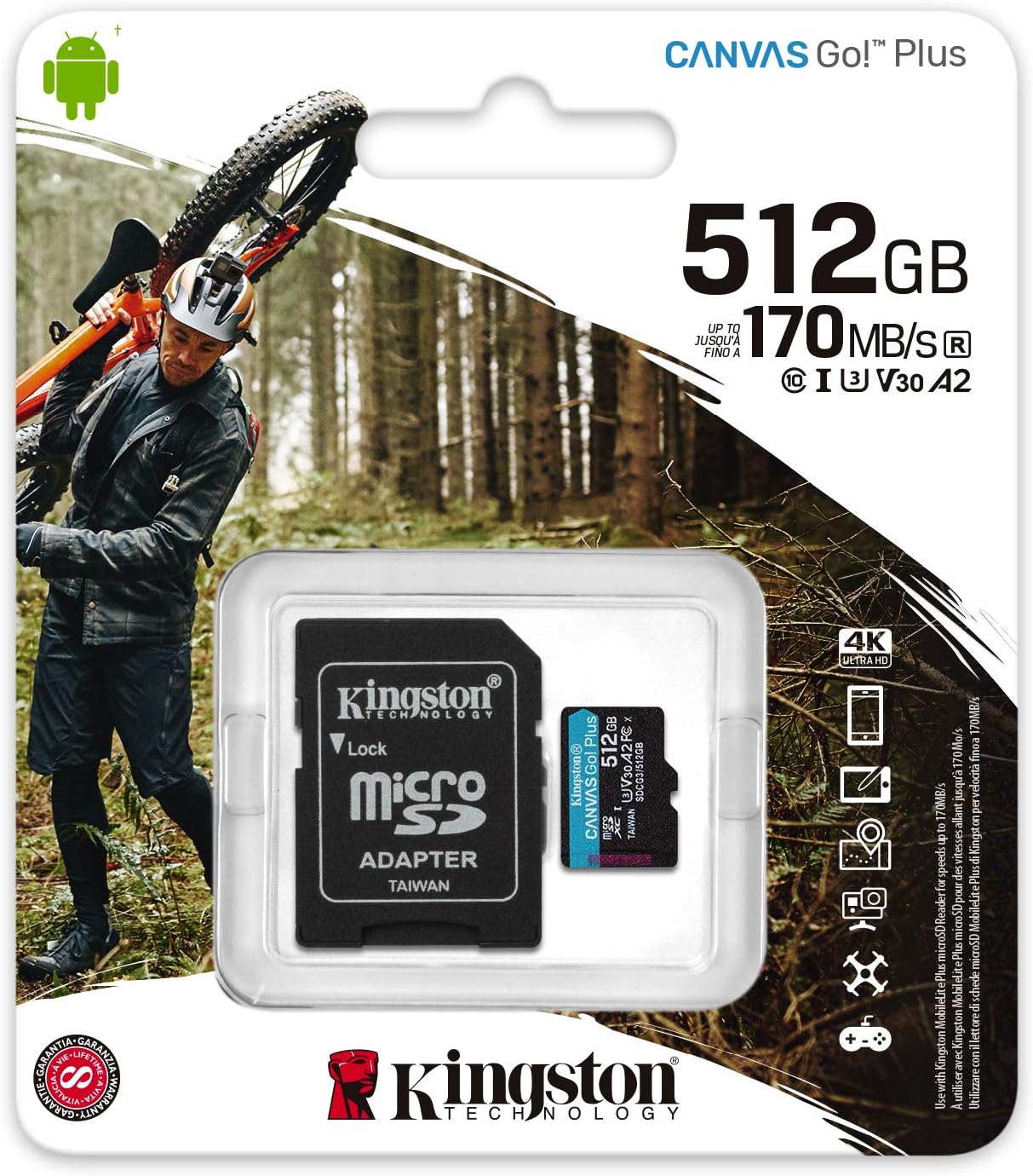Micro Sd Memory Card With Adaptor Kingston Sdcg3/512Gb          Class 10 512 Gb Uhs-I
