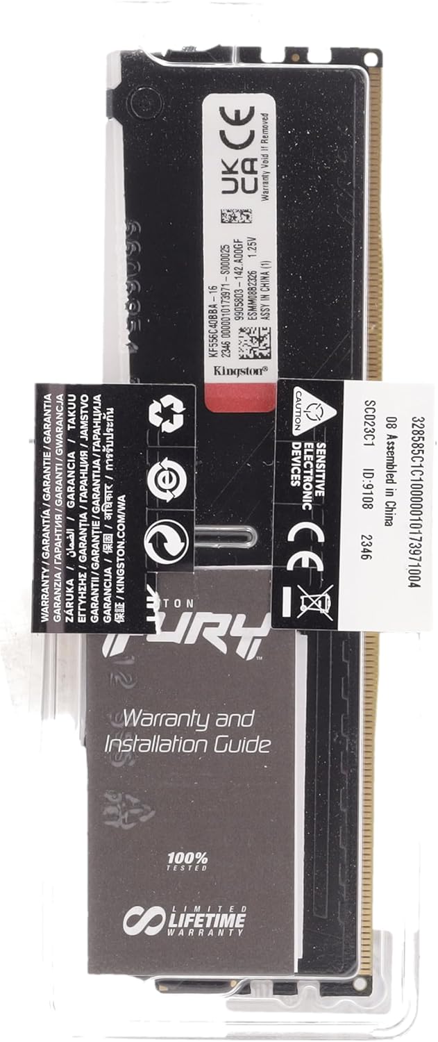 Kingston Fury Beast DDR5 RGB 16GB 5600MT/s DDR5 CL40 DIMM Desktop Gaming Memory Single Module - KF556C40BBA-16