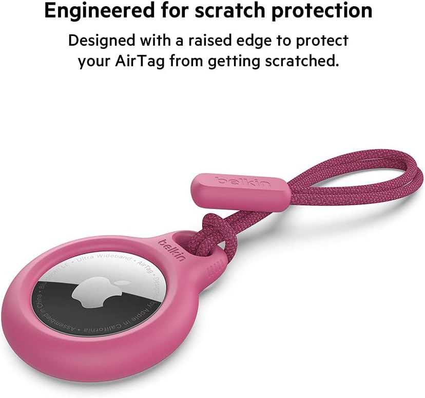 Belkin F8W974 AirTag Case with Strap (Secure Holder Protective Cover for Air Tag with Scratch Resistance Accessory) – Pink, Tag not included