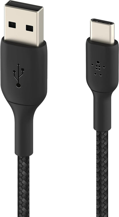 Belkin BoostCharge Braided USB C charger cable, USB-C to USB-A cable, USB type C charging cable for iPhone 15, Samsung Galaxy S23, Google Pixel, iPad, MacBook, Nintendo Switch and more - 1m