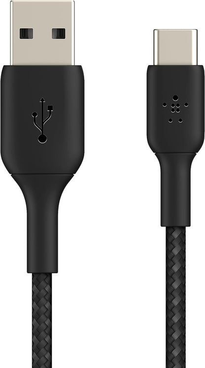 Belkin BoostCharge Braided USB C charger cable, USB-C to USB-A cable, USB type C charging cable for iPhone 15, Samsung Galaxy S23, Google Pixel, iPad, MacBook, Nintendo Switch and more - 1m
