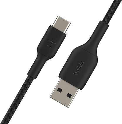 Belkin BoostCharge Braided USB C charger cable, USB-C to USB-A cable, USB type C charging cable for iPhone 15, Samsung Galaxy S23, Google Pixel, iPad, MacBook, Nintendo Switch and more - 1m